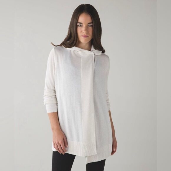 Lululemon Peace Of Mind Soft Wrap Hooded White Cardigan Sweater Size 10 - Picture 1 of 11